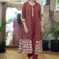 Classy Cotton Maroon Striped Ajrakh Long Shrug with Heavy Embroidery