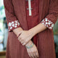 Classy Cotton Maroon Striped Ajrakh Long Shrug with Heavy Embroidery