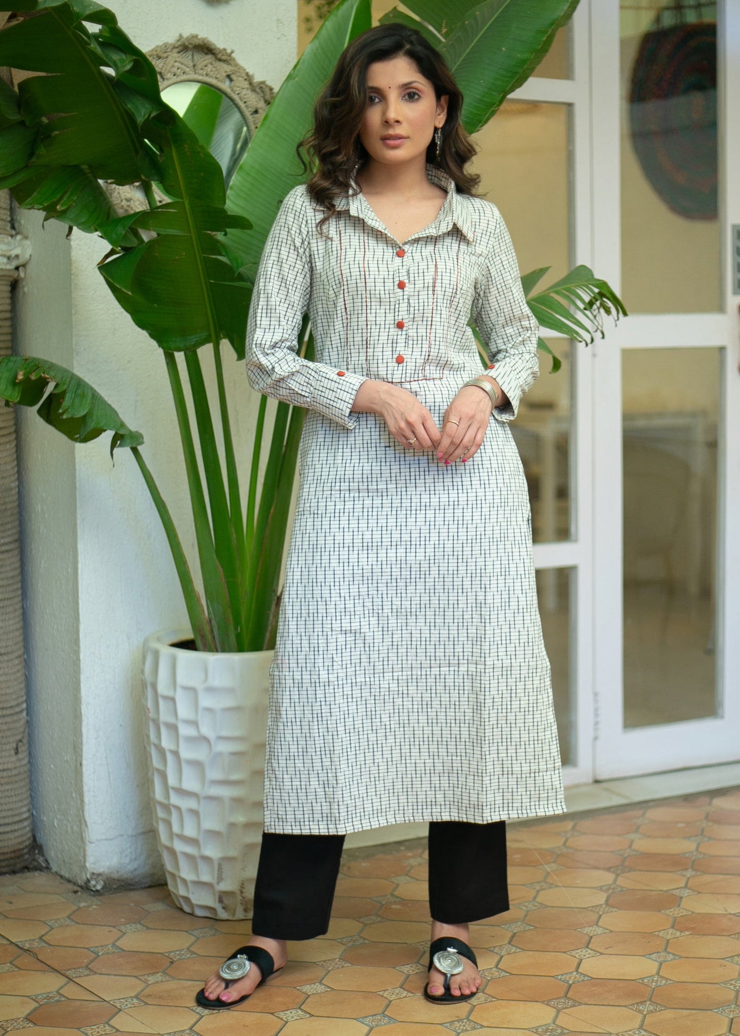 Trendy Cotton Ikat Collared Straight Cut Kurta - Pant Optional
