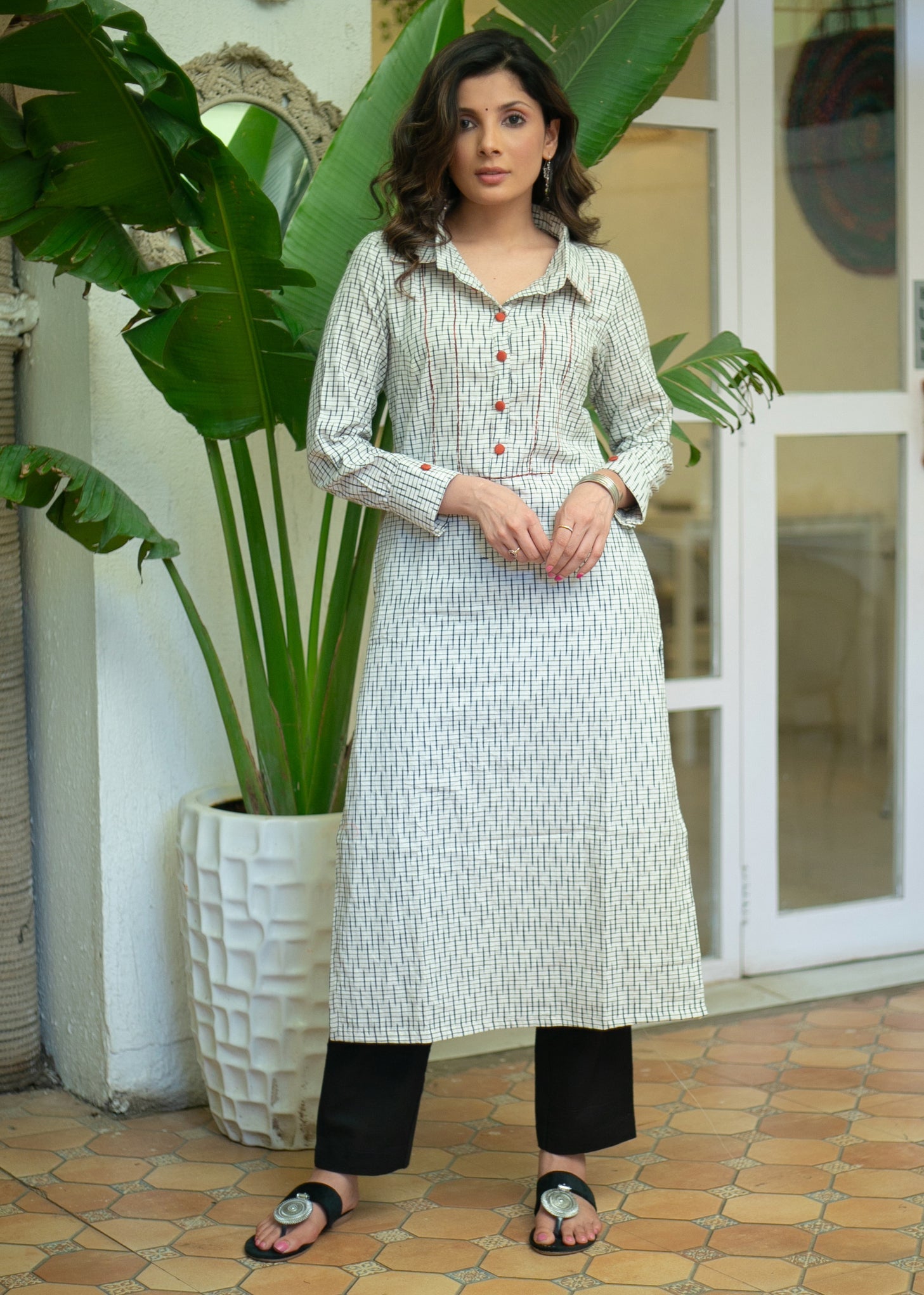Trendy Cotton Ikat Collared Straight Cut Kurta - Pant Optional