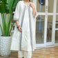 Classy White Cotton Kurta with Beautiful Embroidered Long Chanderi Shrug