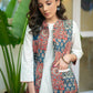Must Have White Cotton Kurta with Multi Kantha Printed Patchwork Jacket - Pant Optional