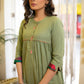 Elegant Cotton Olive Green Kurta with Multicolor Turn Up Sleeves - Pant Optional