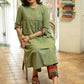 Elegant Cotton Olive Green Kurta with Multicolor Turn Up Sleeves - Pant Optional