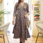 Classy Cotton Coffee Brown A Line Kurta with Striped Combination - Pant Optional