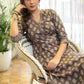 Classy Cotton Coffee Brown A Line Kurta with Striped Combination - Pant Optional