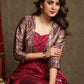 Beautiful Magenta Cotton Silk A-Line Kurta With Attached Banarasi Jacket - Pant Optional