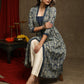 Smart Navy Blue Floral A-Line Jacket Style Kurta With Pearl Highlights - Pant Optional