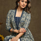 Smart Navy Blue Floral A-Line Jacket Style Kurta With Pearl Highlights - Pant Optional