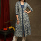 Smart Navy Blue Floral A-Line Jacket Style Kurta With Pearl Highlights - Pant Optional