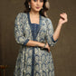 Smart Navy Blue Floral A-Line Jacket Style Kurta With Pearl Highlights - Pant Optional