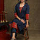 Smart Navy Blue Cotton  Ajrakh Combination Kurta With Pearl Embellishments - Pant Optional