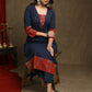 Smart Navy Blue Cotton  Ajrakh Combination Kurta With Pearl Embellishments - Pant Optional