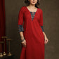 Stylish Maroon Cotton Ajrakh Combination Kurta With Pearl Embellishments - Pant Optional