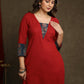 Stylish Maroon Cotton Ajrakh Combination Kurta With Pearl Embellishments - Pant Optional