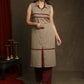 Trendy Beige Cotton Collared Ikat Combination Kurta - Pant Optional