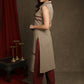 Trendy Beige Cotton Collared Ikat Combination Kurta - Pant Optional
