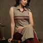 Trendy Beige Cotton Collared Ikat Combination Kurta - Pant Optional