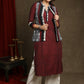 Exclusive Wine Pure Cotton Kurta - Multi Colour Ikat Jacket Optional