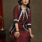 Exclusive Wine Pure Cotton Kurta - Multi Colour Ikat Jacket Optional