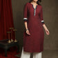 Exclusive Wine Pure Cotton Kurta - Multi Colour Ikat Jacket Optional