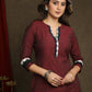 Exclusive Wine Pure Cotton Kurta - Multi Colour Ikat Jacket Optional