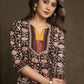 Exclusive Black Floral Printed Kurta With Mustard Combination Yoke - Pant Optionbal