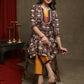 Exclusive Black Floral Printed Kurta With Mustard Combination Yoke - Pant Optionbal