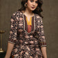 Exclusive Black Floral Printed Kurta With Mustard Combination Yoke - Pant Optionbal