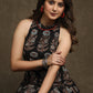 Stylish Black Cotton Floral Ajrakh Halter Neck A-Line Kurta  - Flared Palazzo Optional