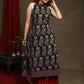 Stylish Black Cotton Floral Ajrakh Halter Neck A-Line Kurta  - Flared Palazzo Optional