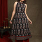 Stylish Black Cotton Floral Ajrakh Halter Neck A-Line Kurta  - Flared Palazzo Optional