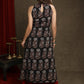 Stylish Black Cotton Floral Ajrakh Halter Neck A-Line Kurta  - Flared Palazzo Optional