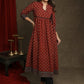 Elegant Maroon Ajrakh Combination A-Line Gathered Kurta - Pant Optional