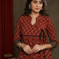 Elegant Maroon Ajrakh Combination A-Line Gathered Kurta - Pant Optional