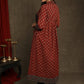 Elegant Maroon Ajrakh Combination A-Line Gathered Kurta - Pant Optional