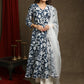 Exquisite Navy Blue Floral Printed A-Line Flared Kurta Highlighted With Beautiful Lace - Pant Optional