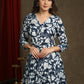 Exquisite Navy Blue Floral Printed A-Line Flared Kurta Highlighted With Beautiful Lace - Pant Optional