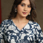 Exquisite Navy Blue Floral Printed A-Line Flared Kurta Highlighted With Beautiful Lace - Pant Optional