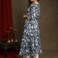 Exquisite Navy Blue Floral Printed A-Line Flared Kurta Highlighted With Beautiful Lace - Pant Optional