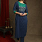 Exquisite Navy Blue Cotton  Ajrakh combination Straight Cut Kurta Paired With Ajrakh Stole - Pant Optional