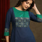 Exquisite Navy Blue Cotton  Ajrakh combination Straight Cut Kurta Paired With Ajrakh Stole - Pant Optional