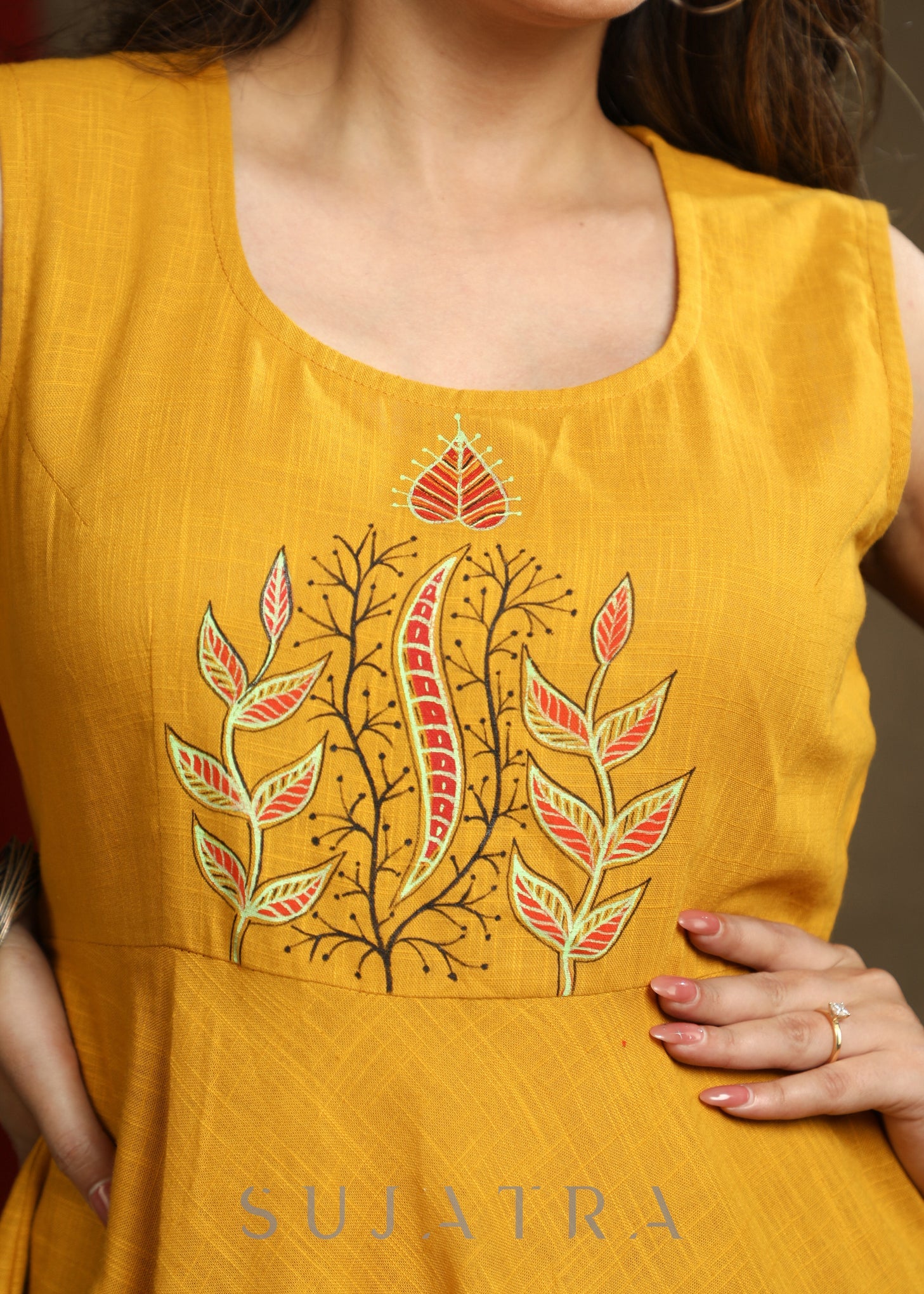 Beautiful Multicolour Kantha Shrug - Hand Painted Mustard Kurta Optional