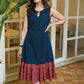 Trendy Navy Blue Cotton A-Line Dress with Ajrakh Frilled Hemline