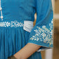 Elegant Powder Blue Cotton Embroidered Dress with Attached Belt