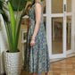 Classy Blue Floral Sleeveless A-Line Crossover Dress