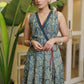 Classy Blue Floral Sleeveless A-Line Crossover Dress