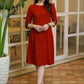Classy Maroon Cotton A-Line Dress with Multi-Colour Ikat Sleeveless Jacket