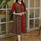 Classy Maroon Cotton A-Line Dress with Multi-Colour Ikat Sleeveless Jacket