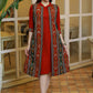 Classy Maroon Cotton A-Line Dress with Multi-Colour Ikat Sleeveless Jacket